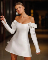 Sexy Long Sleeves Cocktail Wedding Dress Little White Dresses Flowers Above Knee Mini Bridal Gown Custom Size Robe De Mariee White